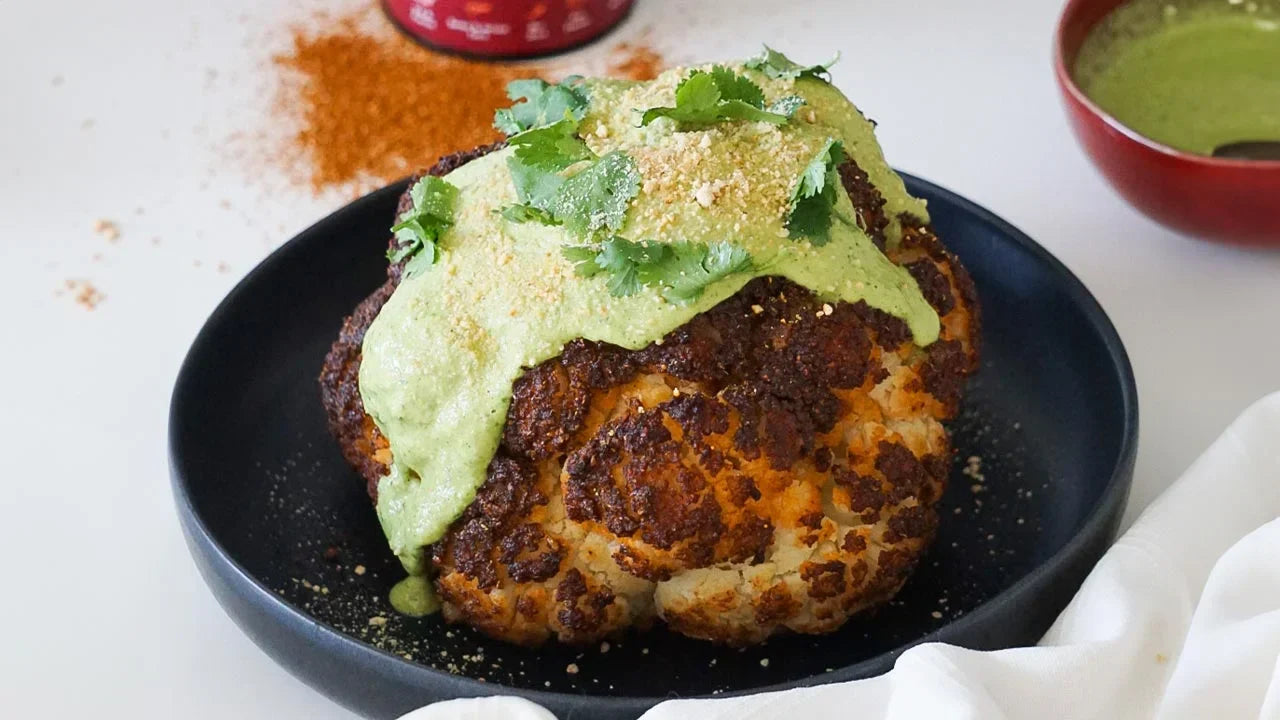 Roasted Cauliflower with Fresh Cilantro Sauce